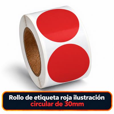Rollo de etiqueta Ilustración Circular Rojo 30 Diametro (B40 ROLLO x 1000)